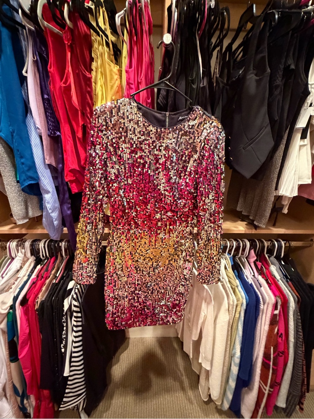 Multicolor Sequin Long Sleeve Mini Dress - Women's Party Dress